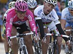 Gerald Ciolek and Paolo Bettini while sprinting for the line during stage 4 of the Tour of California 2007